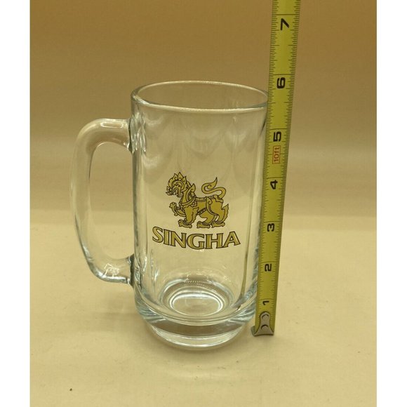 Singha Beer Stein Thailand Lion Logo Glass Mug 5.5” Tall - Picture 4 of 6
